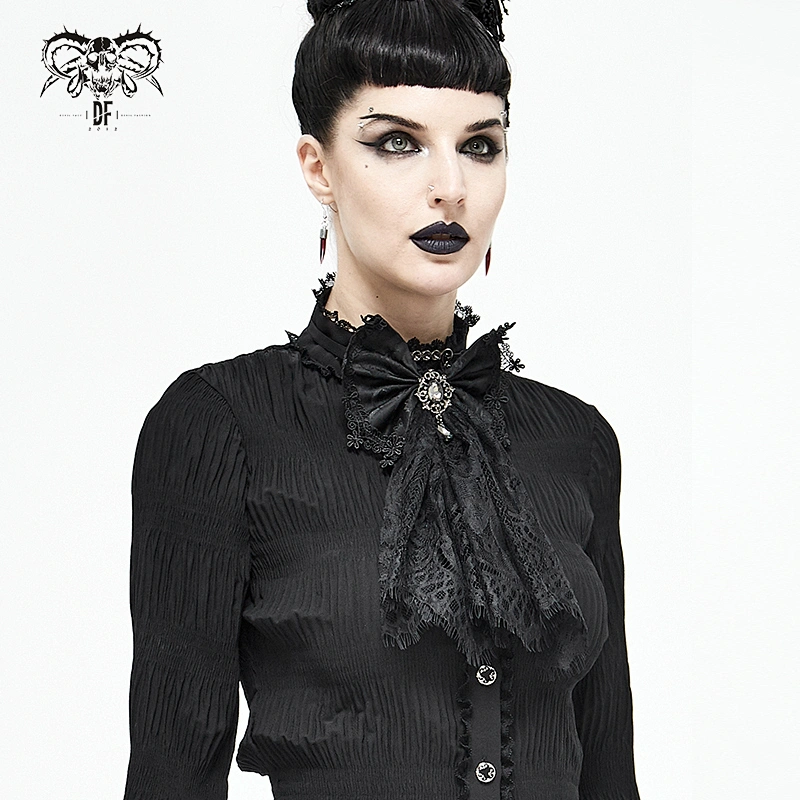 AS07301 Devil fashion sexy women Gothic dark textured jacquard eyelash lace bow jeweled neck tie