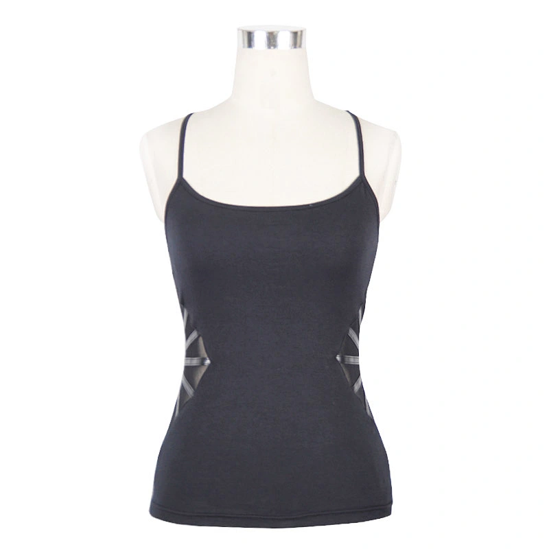 TT014 everyday summer leather strips bat wings Spider web mesh waist punk sexy women vest