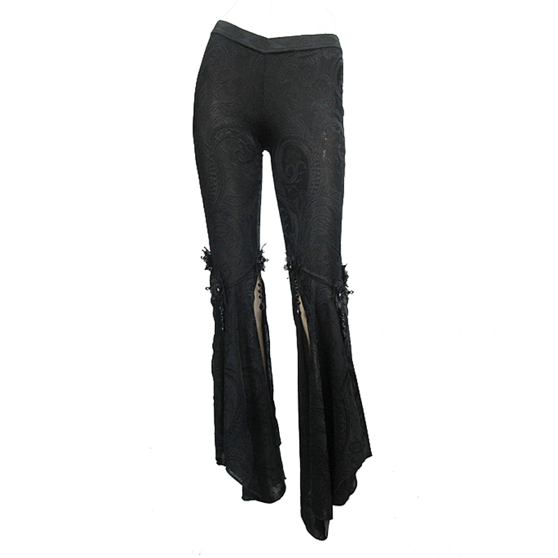 PT072 Devil fashion summer everyday wear elastic waistband Paisley dark fringe women Gothic black ninth bell bottoms pants