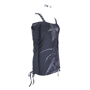 TT043 daily Summer western fashion skull printed punk women black mesh long sleeves flat shoulder halter T-shirt