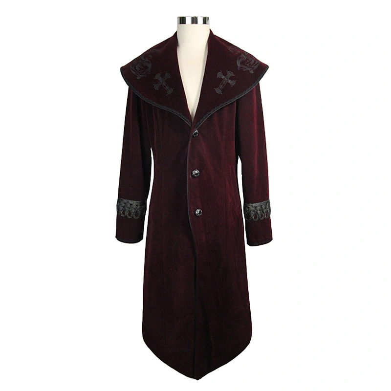 CT05502 devil fashion original design gorgeous palace embroidered spiral ribbons velvet wine gothic event men long coat