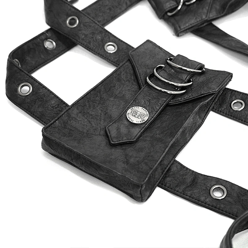 AS059 Devil fashion black men punk rock leather waistbag with straps