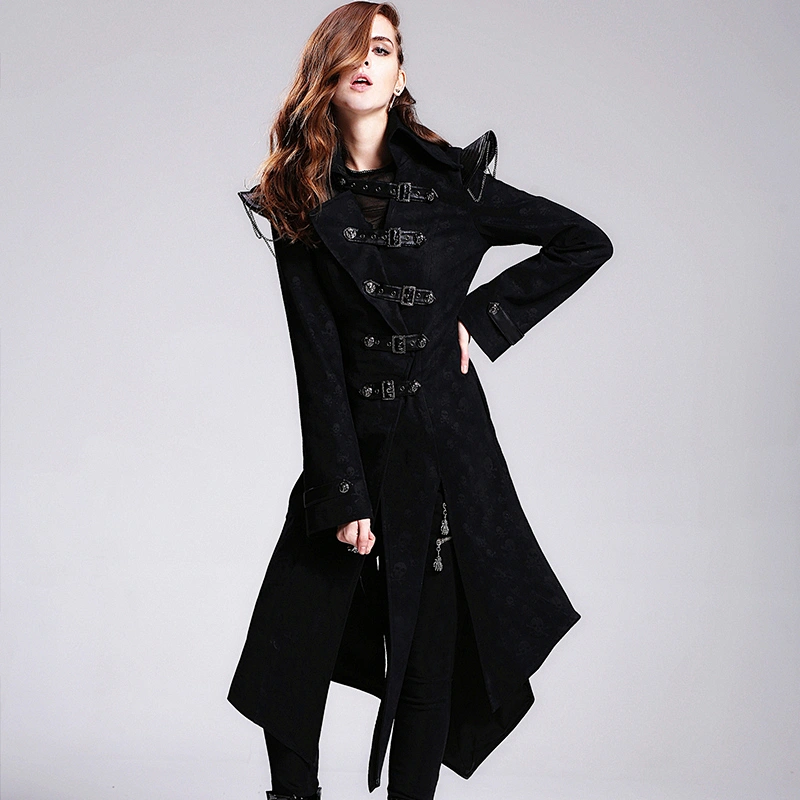 CT014 Devil fashion skull printing adjustable loops warrior punk women long coats