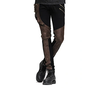 PT02102 Devil fashion daily life leather leg bag steampunk brown men straight trousers