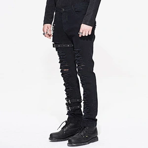 PT040 Devil fashion punk rock wear adjusted loops men black ripped jeans