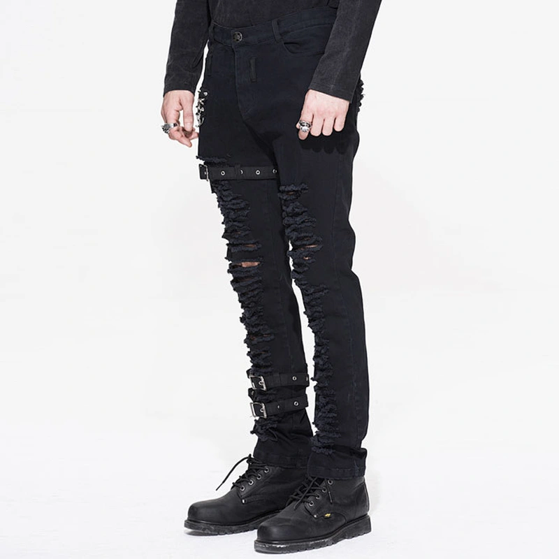 PT040 Devil fashion punk rock wear adjusted loops men black ripped jeans