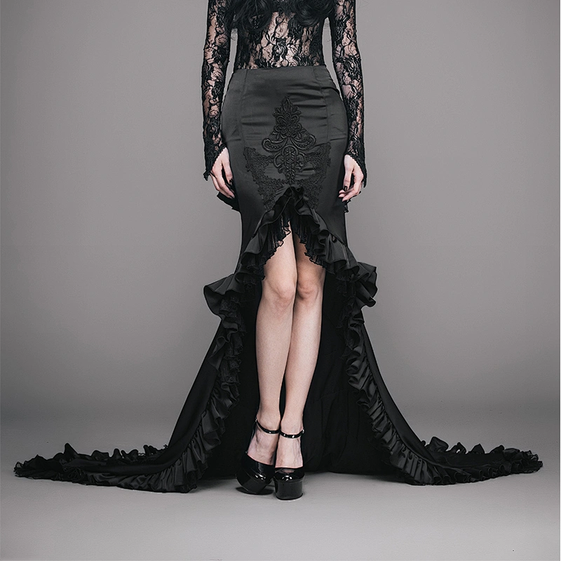 ESKT010 Eva lady fancy costume sexy women evening party Gothic floor length gown black half fishtail skirt