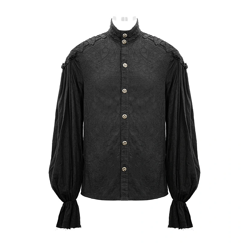 SHT04801 Devil fashion Steampunk dark grain puff sleeve worn men gothic black shirts