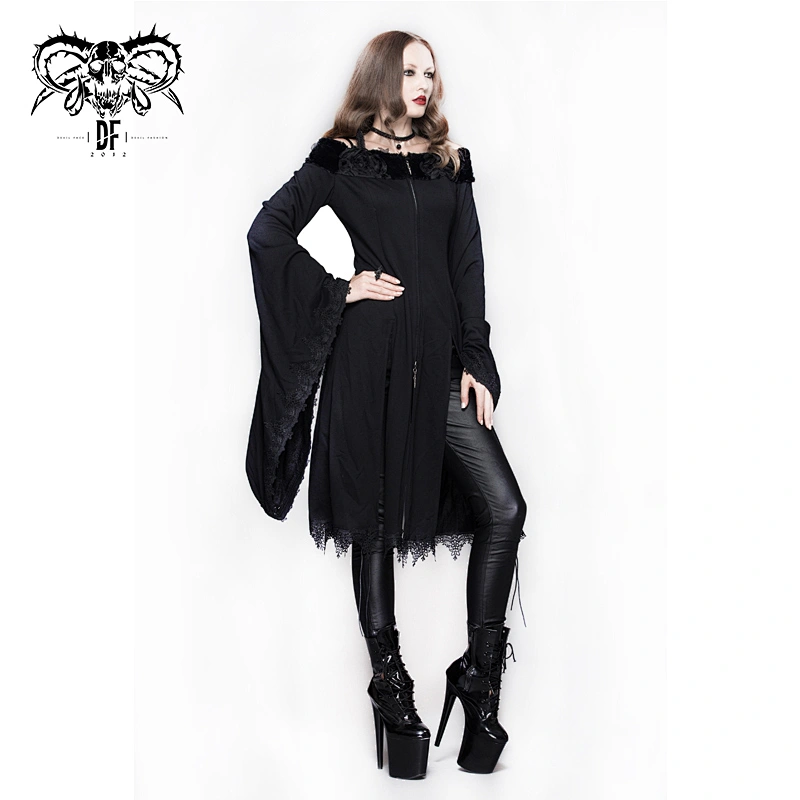 CT033 winter off shoulder horn sleeve sexy women gothic party lace long dress coat