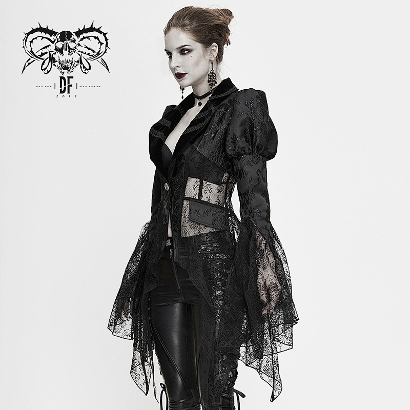 CT138 Devil fashion Gothic festival deep V puff sleeves lace cuff semi-transparent sexy ladies jackets