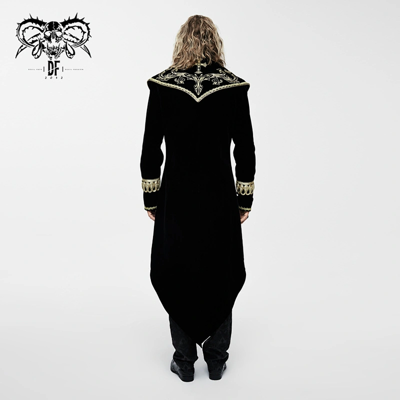 CT05501 western fashion palace golden embroidery spiral ribbons velveteen gothic patterned men long coat