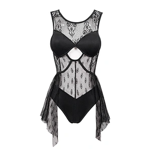 SST001 devil fashion vacation Gothic lace laced up sexy women see through beach one-piece swimsuits