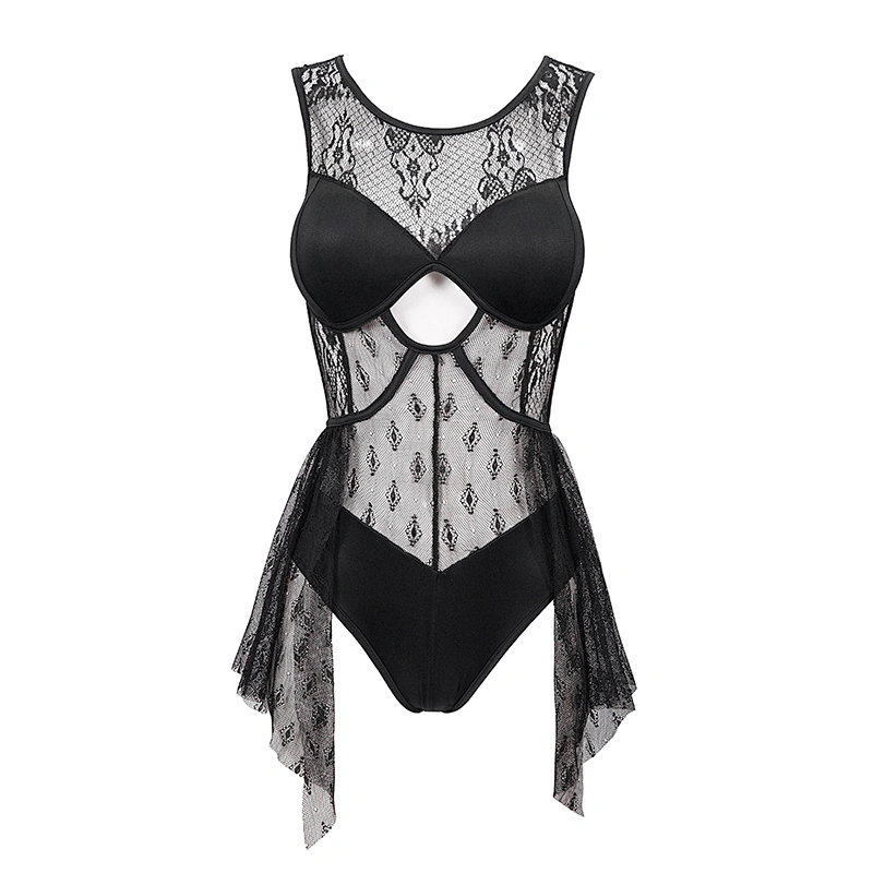 SST001 devil fashion vacation Gothic lace laced up sexy women see through beach one-piece swimsuits