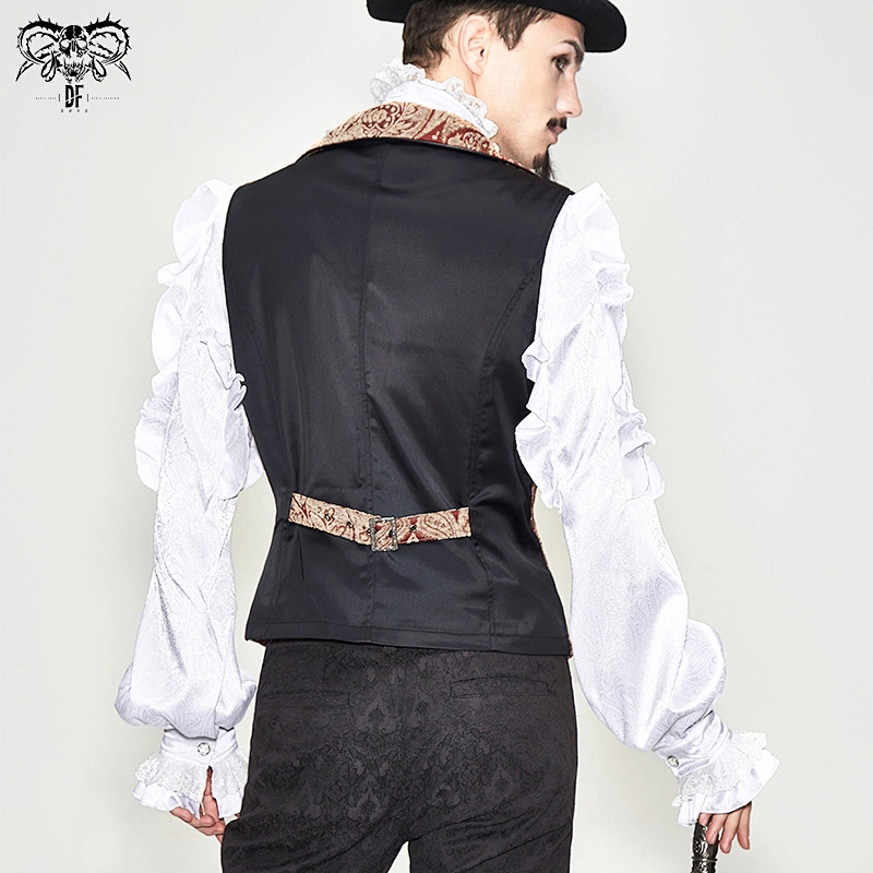 WT02501 red and gold turn down collar gothic party floral patterned jacquard men waistcoats with loop