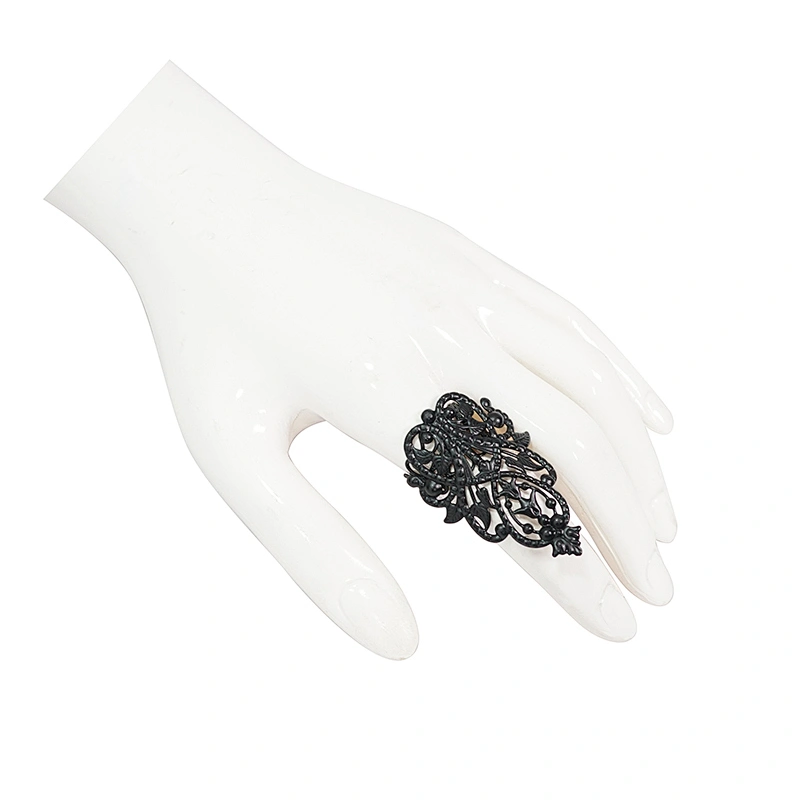 AS083 Devil Fashion Gothic patterned hollow out alloy black women pointed finger ring