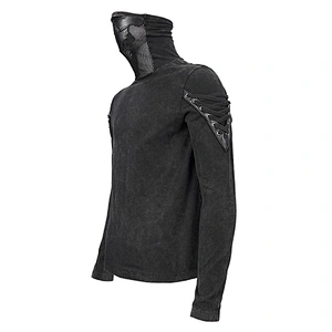 TT114 devil fashion autumn leather embroidery men high collar masked punk long sleeve T-shirts