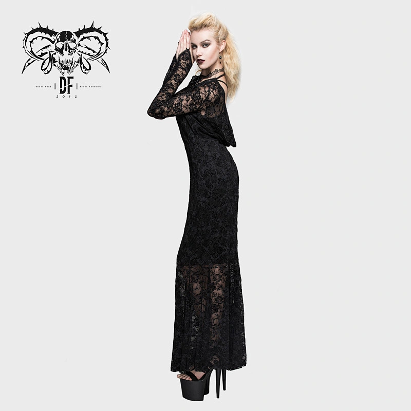 SKT03201 devil fashion sexy women cocktail party roses backless transparent long evening dress