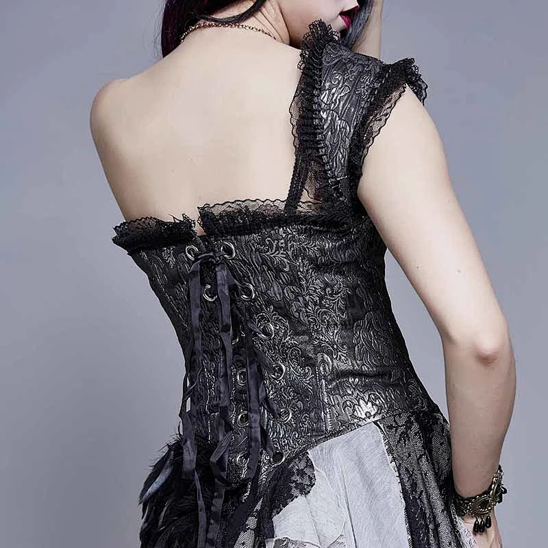 ECST002 Eva lady brand performance high end costume asymmetrical hem gothic single shoulder lace up corset