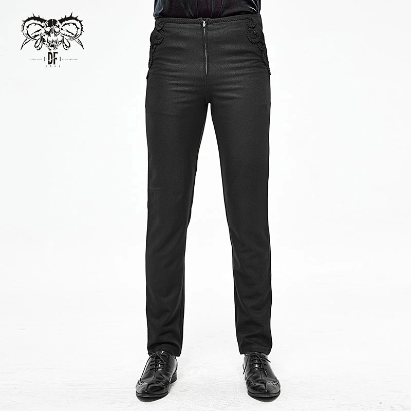 PT13901 Devil fashion Gothic wedding simple style floral braid black fitted men trousers