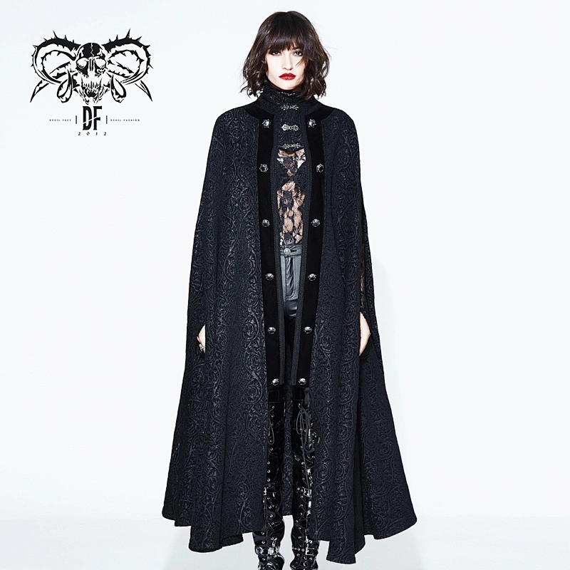 CT094 devill fashion Halloween warm black high collar gothic pattern cloak for women and men