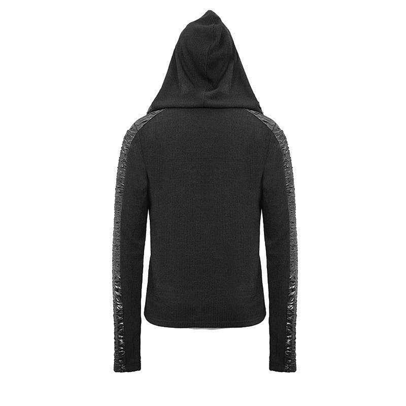 TT139 punk bright crimped leather vertical stripes woolen finger covered men loose hoodies