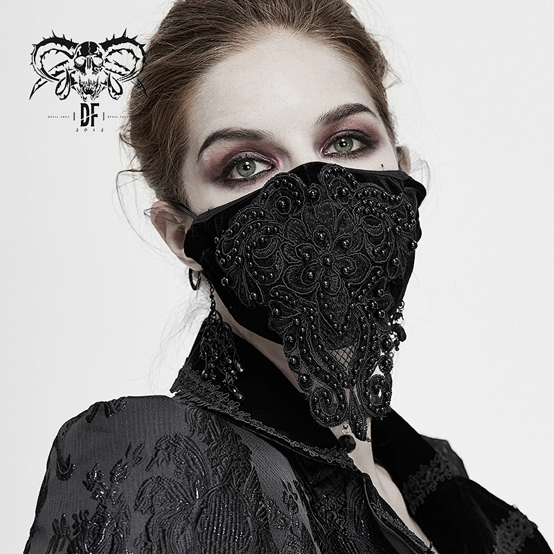 MK019 Devil fashion Carnival ornament Gothic sexy women lace beading velvet face mask