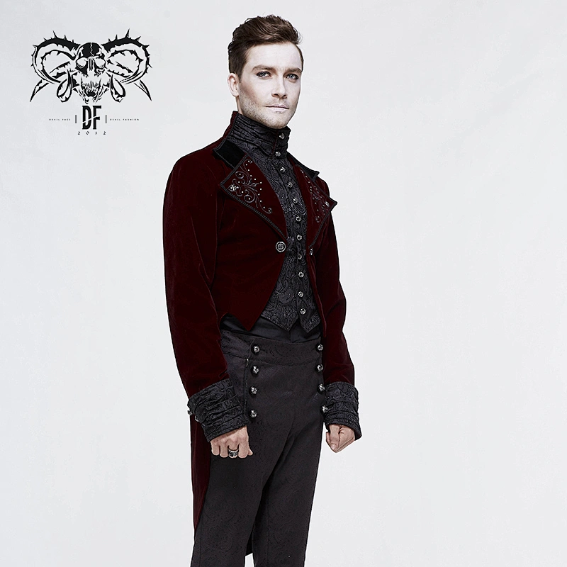 CT117 Gothic patterned embroidered nailed wine men swallow-tailed coat