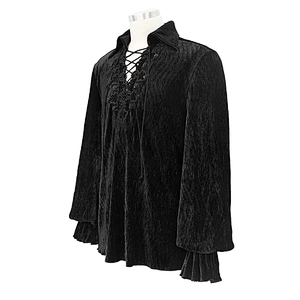 SHT057 Gothic performance lantern sleeve loose version pleated velvet black men shirts with lace