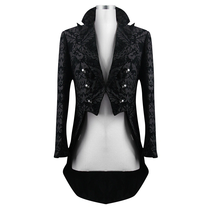 CT105 Gothic festival patterned short front and long back black men dress coat