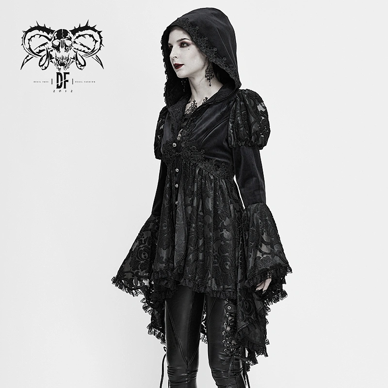 CT166 Gothic party flower puff sleeves fake two pieces lolita sexy women lace hooded coats
