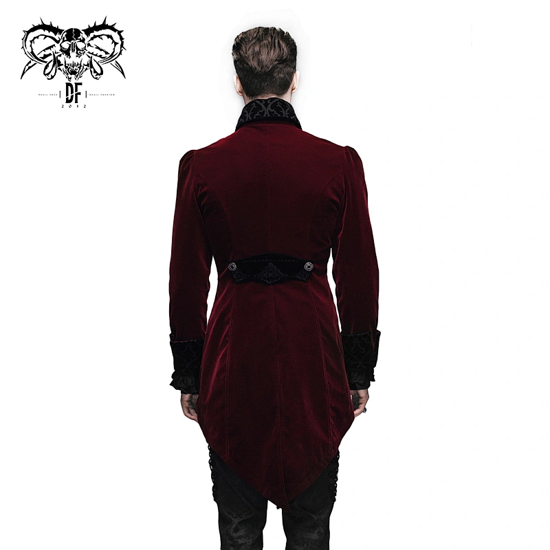 CT02202 western style wine stand collar velvet gothic event zipper up gorgeous palace fitted men swallow-tailed coats