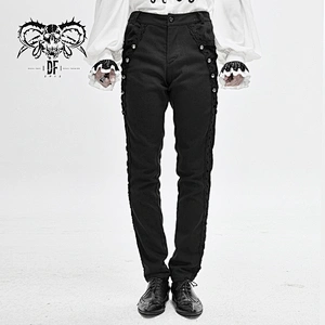 PT111 Devil fashion court flocking side buttons black fitted lace up men gothic trousers