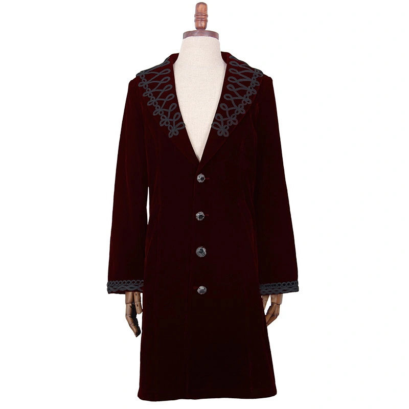 CT00402 Devil fashion wine gothic party chinese frog turn down collar spiral braid cuff velvet men swallow-tailed coat