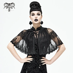 CA022 witch darkness Gauzy mesh hooded black gothic short small lace cape with pendant