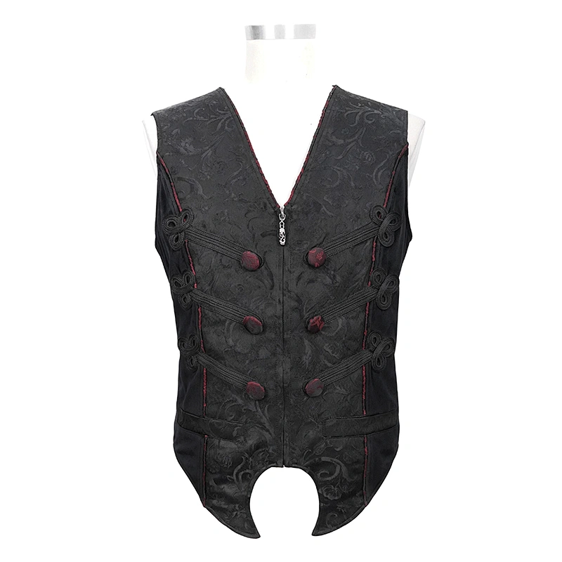 WT05601 gothic black dark fringe jacquard plate buttons contrast color men waistcoat