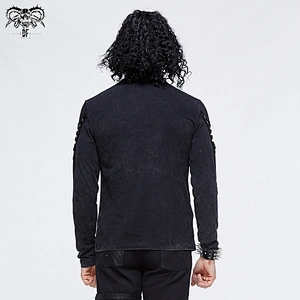 TT114 devil fashion autumn leather embroidery men high collar masked punk long sleeve T-shirts