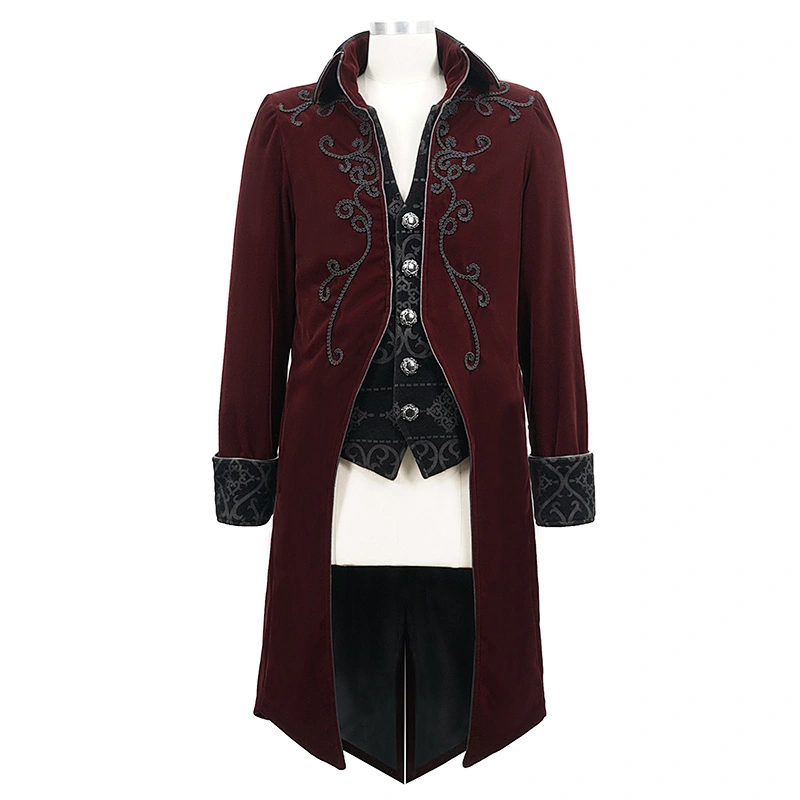 CT02802 Devil fashion black and red hand embroidery velveteen gothic patterned festival men long coat