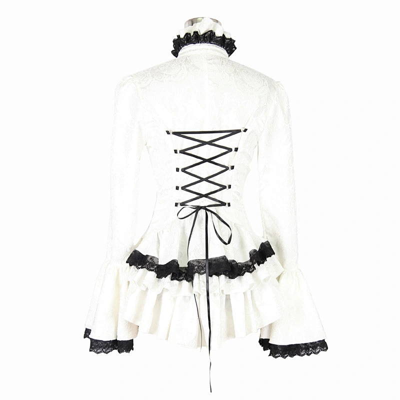 SHT01702 brand designer sweety girls ruffled neck Paisley Gothic white flared sleeves flounces blouse
