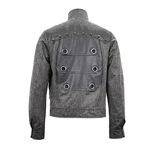 CT13901 Devil fashion gray stand collar zipper up wasteland punk men short jacket with eyelets