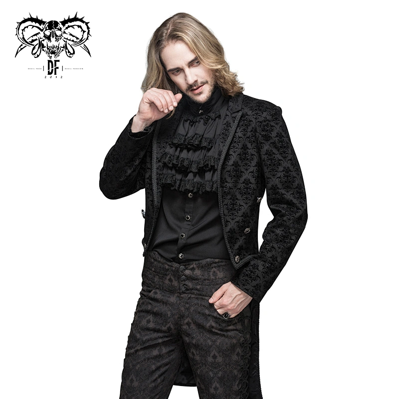 CT051 devil fashion western style party gothic patterned floral flocking men short jackets with braid