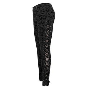 PT135 Devil fashion Gothic flocking patterned lace up asymmetrical small rose net sexy women leggings