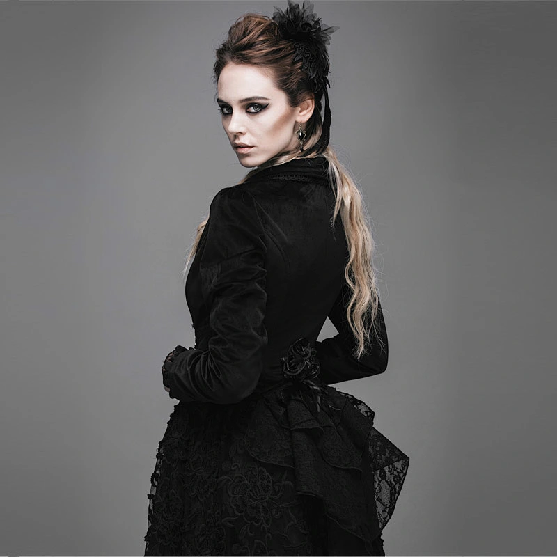 CT019 Devil fashion brand chinese frog palace women gothic lapel collar short lace swallow tailed coat