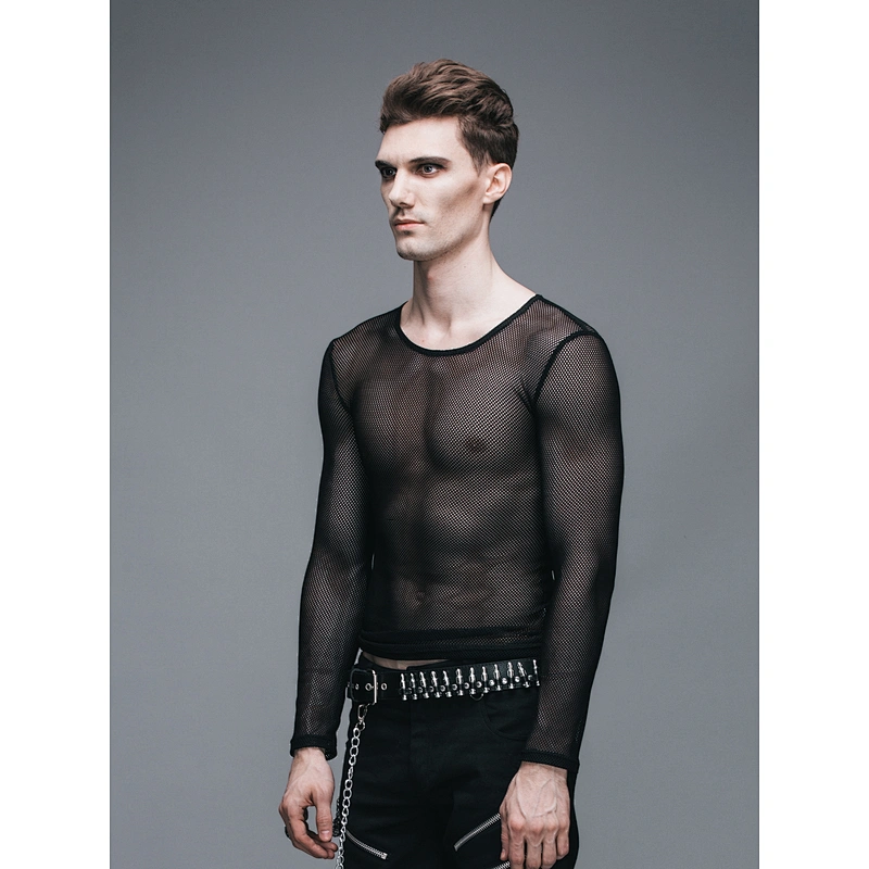MTL004 Restless'N'Wild daily life punk long sleeves unisex transparent fetish o neck mesh t-shirts