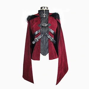 CT06502 Devil fashion red shoulder cape fur hood gorgeous gothic party women velvet short jackets with loops