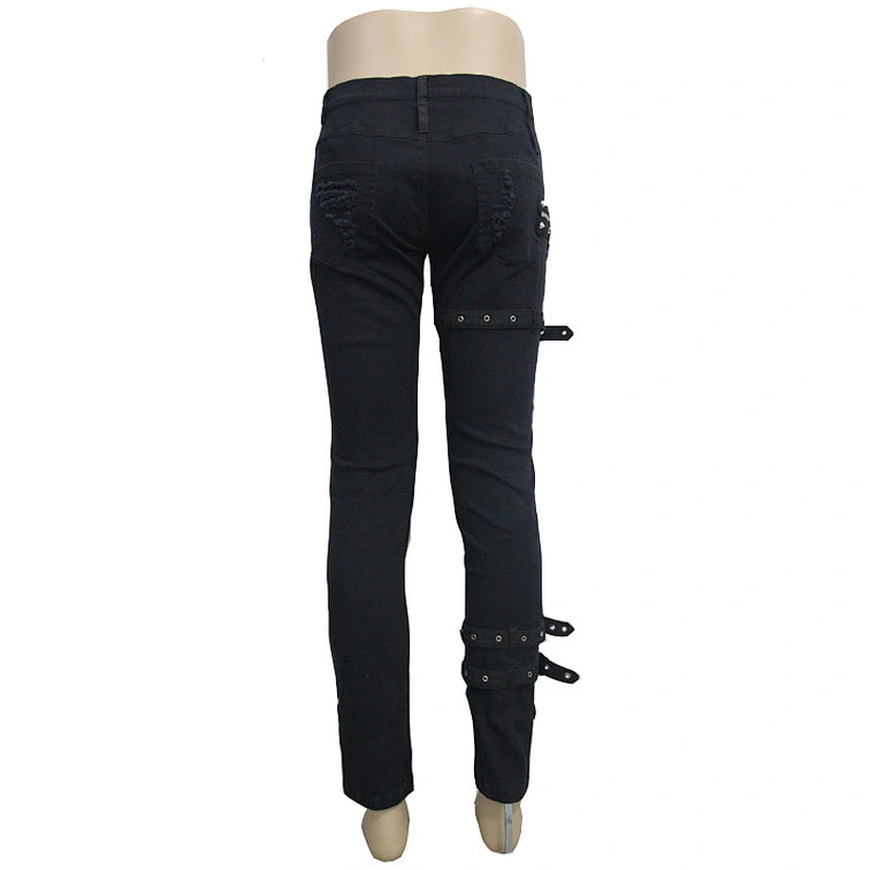 PT040 Devil fashion punk rock wear adjusted loops men black ripped jeans