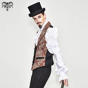 WT02501 red and gold turn down collar gothic party floral patterned jacquard men waistcoats with loop