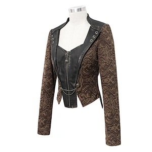 CT158 Devil fashion steampunk brown contrast color slim women zipper up short jackets