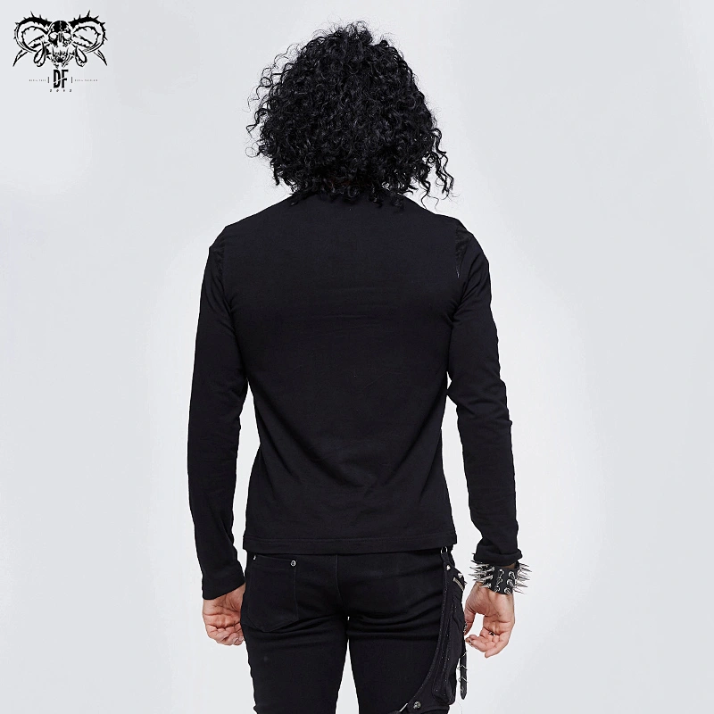 TT110 punk autumn long sleeves men woolen spliced laced T-shirts with leather nailed loops