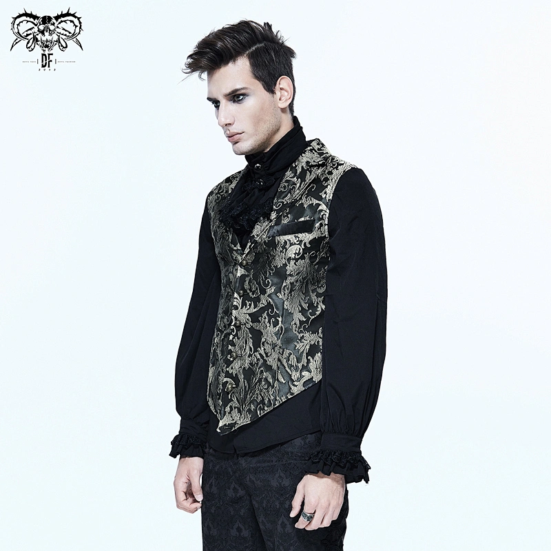 WT012 mystery gothic court patterned single breasted black and silver printed jacquard men vest