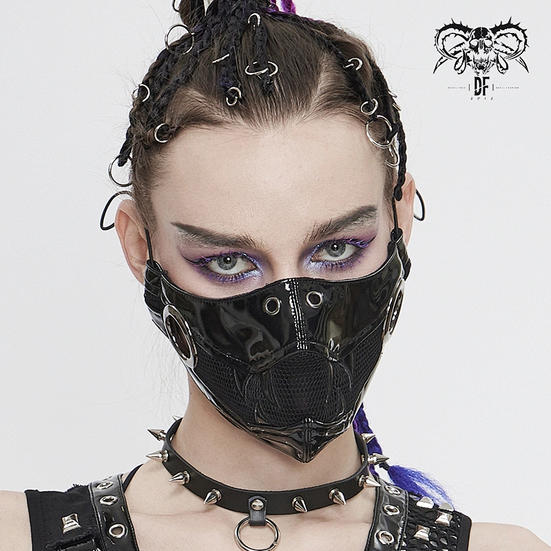 MK04601 Devil fashion fetish bright leather embroidery bucktooth punk mesh masks with big eyelets